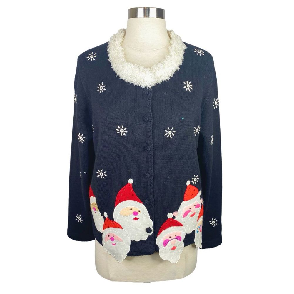 Vintage Arriviste Button-Down Santa Christmas Sweater - Size Medium